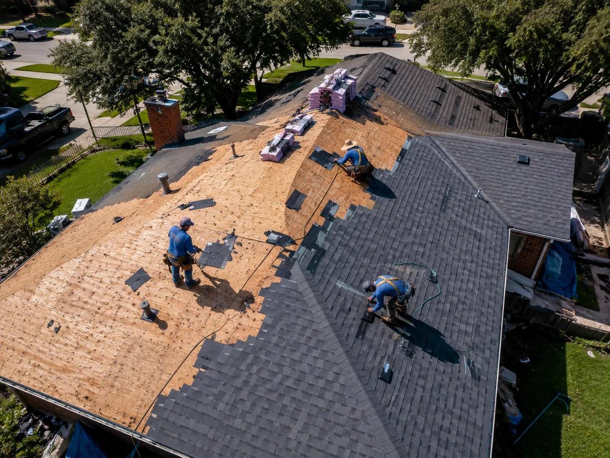 Roof replacement in progress Plano TX